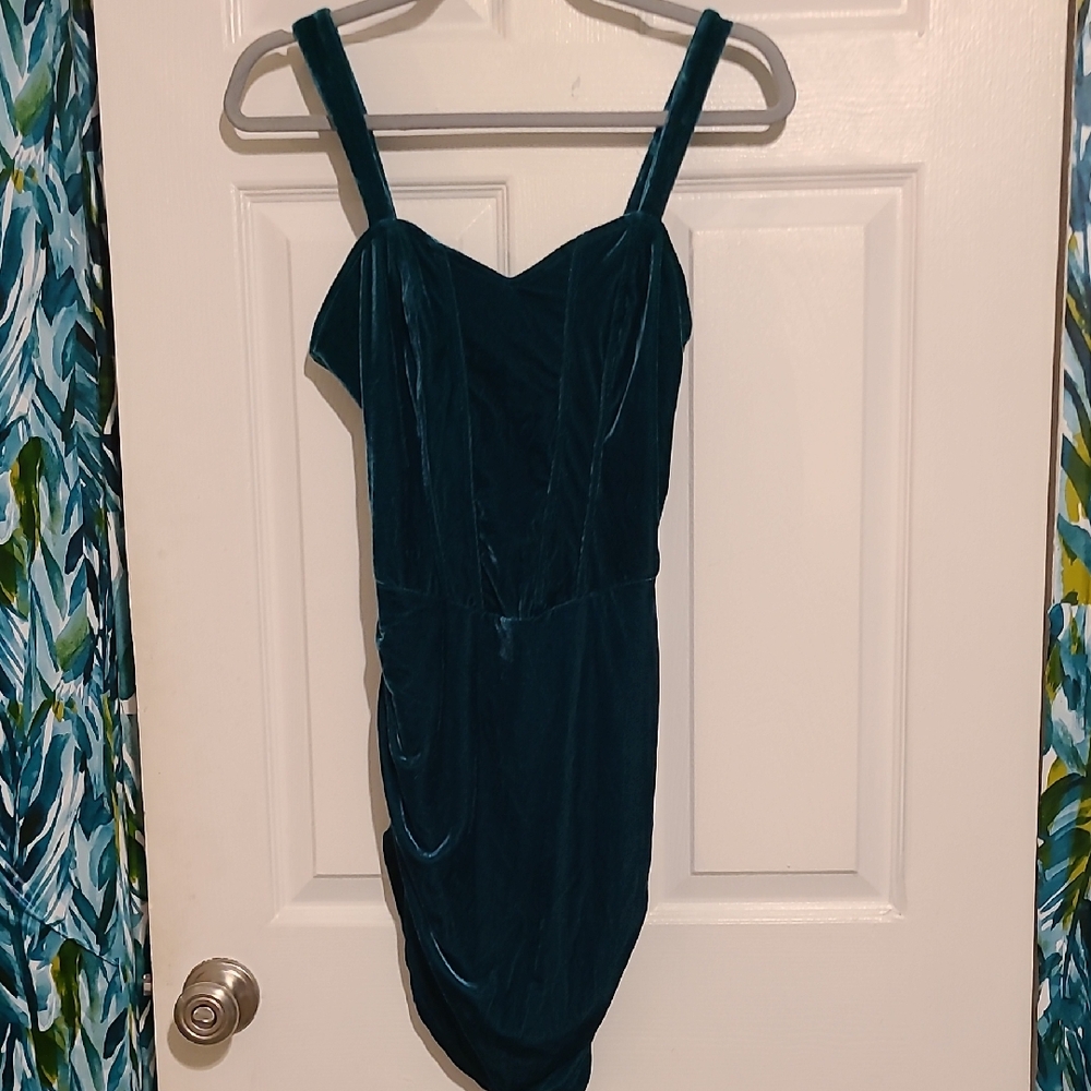 SHEIN Teal Velvet Mini Dress